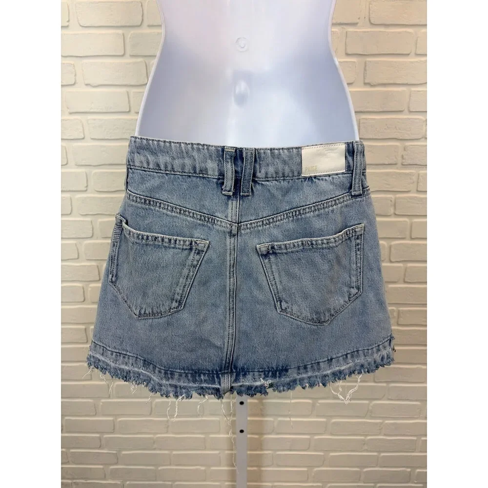 Paige Denim Mini Skirt Light Wash Frayed Hem Size 25